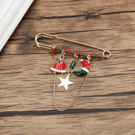 Holiday Festive Christmas Hat and Star Brooch Pin Jewelry Gift for Women Men