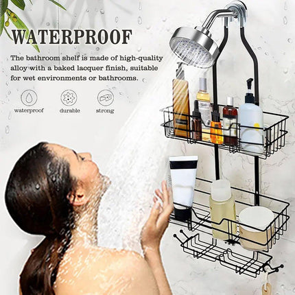 Perforation Free Toilet Bathroom Wall Shelf Household Shower Storage Organizer