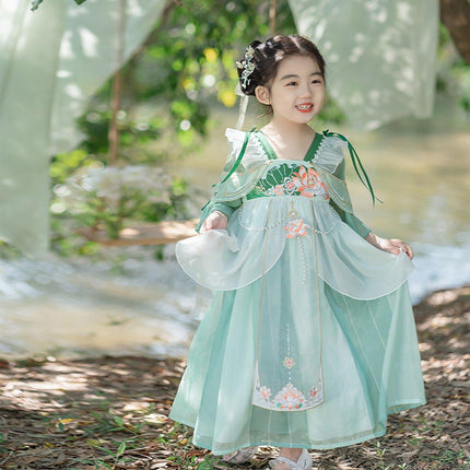 Chinese Style Green Hanfu Dress for Girls Summer Outfit Traditional Fashion