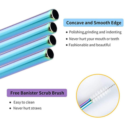 Reusable 304 Stainless Steel Straws Metal Drinking Washable Straw Brushes Set 2 - Aimall
