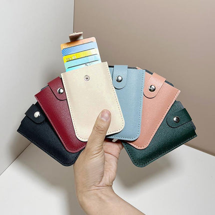 Credit Card ID Card Holder Bag Leather Pull-Out Business Card Multi-Layered Bag - Aimall
