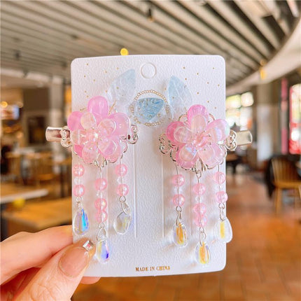 2Pcs Hanfu Flower Hair Clip Pearl Tassel Butterfly Hairpin Female/Children Party - Aimall