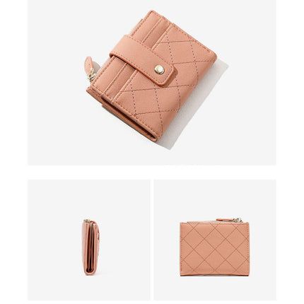 Stylish Women Short Wallet Multi-card Money Clip Zipper Two-Fold Purse Leather
