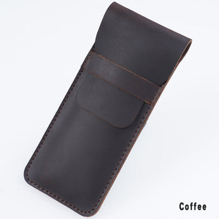 2PCS Vintage Handmade Genuine Leather Pencil Case Set Cowhide Protective Holder