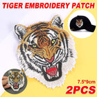 2PCS Embroidery Animal Patches Burned Edge Tiger Lion Cloth Sticker Sewing