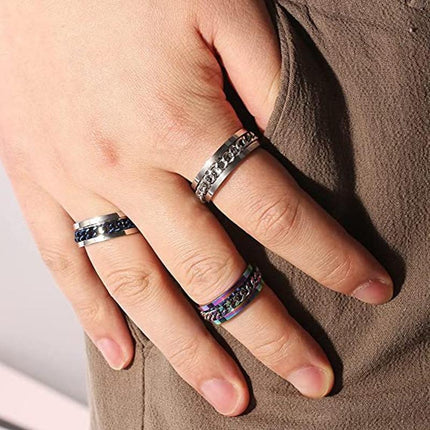Spinner Rings Mens Womens Fidget Rotating Ring Silver Stainless Steel Size 13 - Aimall