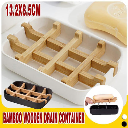 Soap Dish Bamboo Wooden Drain Container Bathroom Shower Soap Holder Case - Aimall