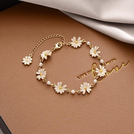 Stylish Crystal Pearl Flower Bracelet Party Accessories Charm Chain Jewellery - Aimall
