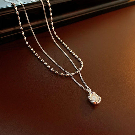 Love Butterfly Pearl Tassel Double Layer Necklace Elegant Jewelry Women Fashion