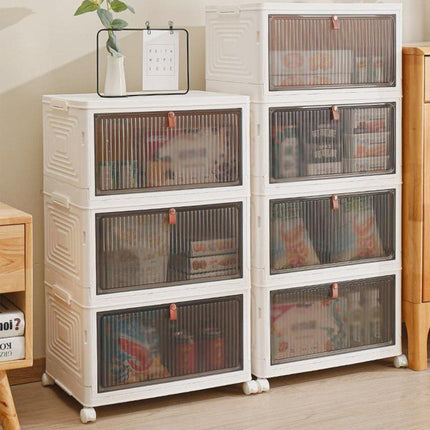 4 Tier Plastic Storage Cabinet with Wheels Large Capacity Foldable Storage Bins