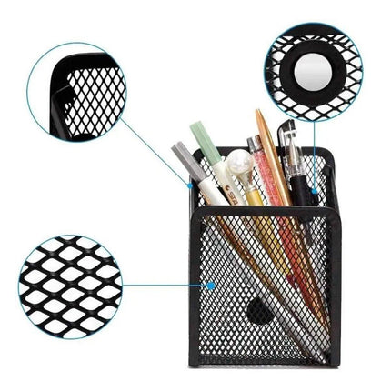 Metal Iron Mesh Pen Holder Magnetic Square Office Desk Storage Organizer Box