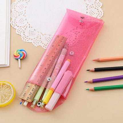 7pcs Transparent Pencil Case Storage Bag Portable Colorful Buckle Organizer Pack