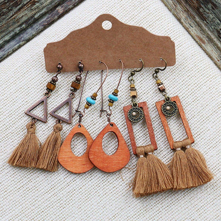 3Set Pairs Bohemian Style Earrings Retro Ethnic Fashionable Romantic Su Earrings