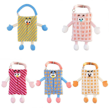 Plush Car Tissue Box Striped Plaid Seatback Hanging Tissue Holder Drawer Design