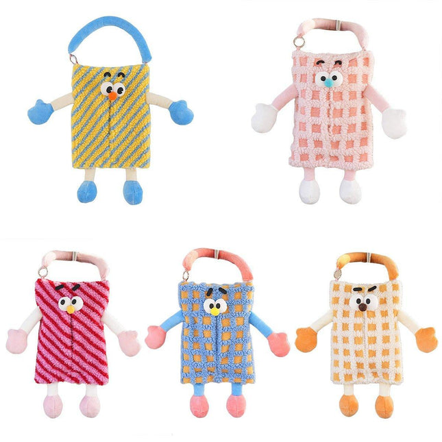 Plush Car Tissue Box Striped Plaid Seatback Hanging Tissue Holder Drawer Design