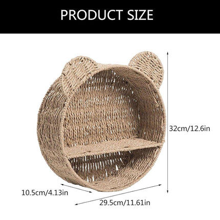 Rattan Storage Basket Wall Mounted Rack Round Plant Display Stand Organizer