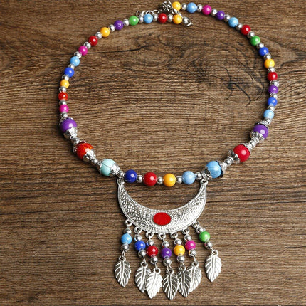 Vintage Ethnic Crescent Leaf Fringe Headpiece Forehead Chain Boho Fashion