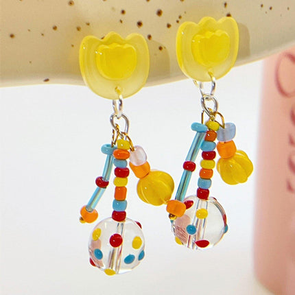 Colourful Tulip Beaded Earrings for Women Floral Fashion Jewelry Gift Accessory