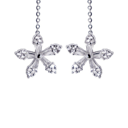 Silvery Zircon Flower Earline Long Sweet Earrings for Girls and Women Jewelry