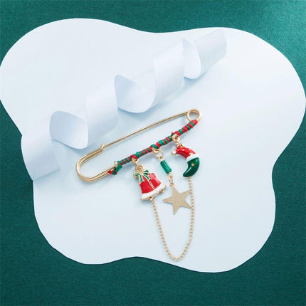 Holiday Festive Christmas Hat and Star Brooch Pin Jewelry Gift for Women Men