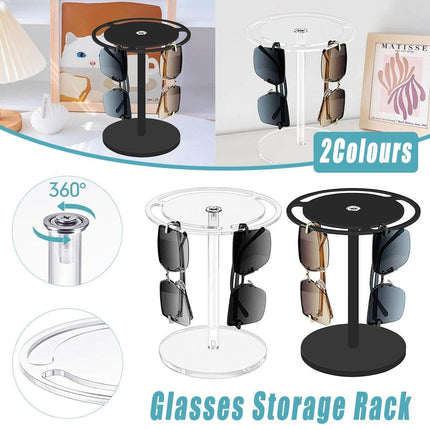 Clear Acrylic Sunglasses Display Stand 360 Rotating Eyewear Holder Black Desktop