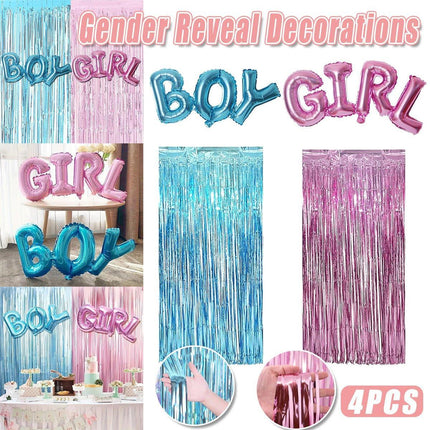 4PCS Gender Reveal Balloons and Silk Curtain Party Decor Boy Girl Theme Supplies