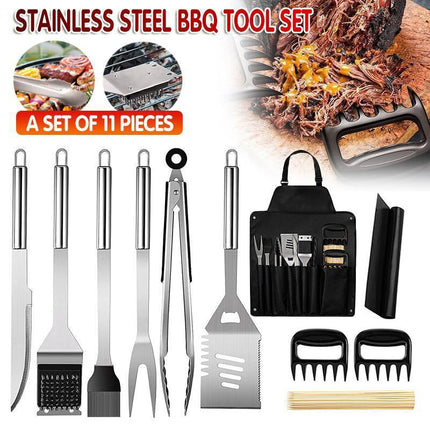 Stainless Steel BBQ Tool Set, Barbecue Grill Tool Set Storage Apron Picnic Gift - Aimall