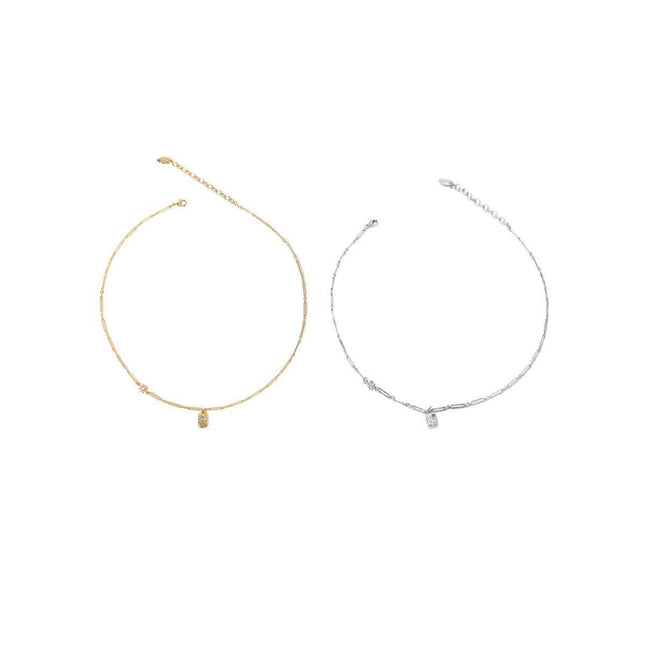 French Light Luxury Style Square Pendant Clavicle Chain Handmade Necklace Women