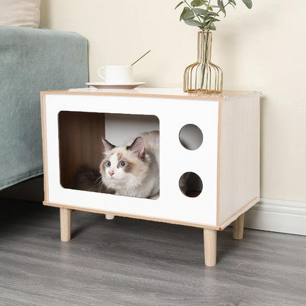 Wooden Pet House Modern Cat Dog Bed Furniture with Ventilation and Stability