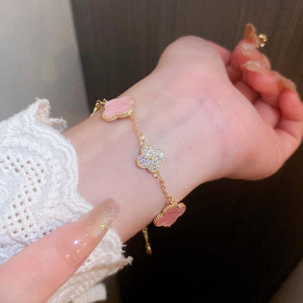 Luxury Pink Four-Leaf Clover Bracelet Elegant Fashion Jewellery Bracelet