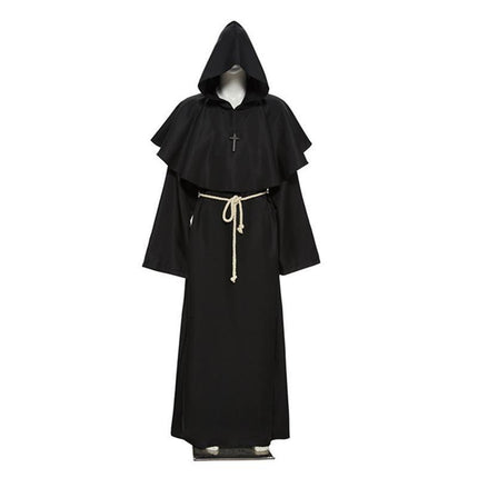 Medieval Friar Hooded Robe Monk Cross Necklace Renaissance Cosplay Costume AU - Aimall