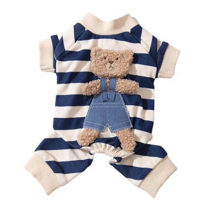 Cute Bear Striped Dog Home Clothes Cat Pet Outfit Cozy Animal Pajamas for Pets