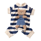 Cute Bear Striped Dog Home Clothes Cat Pet Outfit Cozy Animal Pajamas for Pets