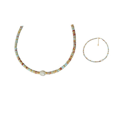 Vintage Ocean Style Blue Beaded Necklace Artsy Resort Fashion Jewelry