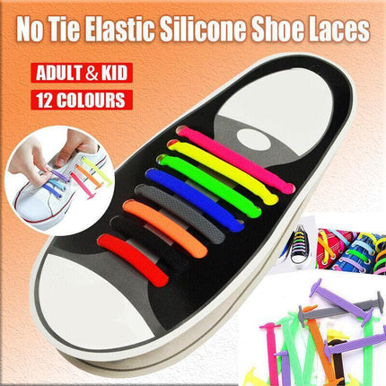 No Tie Elastic Silicone Shoe Laces Shoelaces Sneakers Runners Child Adult Unisex 16PCS - Aimall