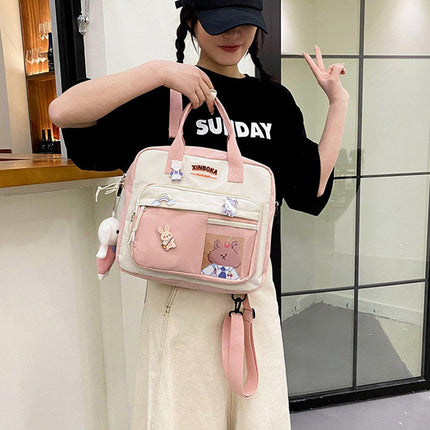 Kawaii Crossbody School Bag for Girls Large Capacity Kawaii Bag With Kawaii Pin