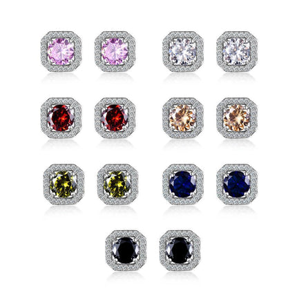 1 Pair Brilliant Square Cut Cubic Zirconia Stud Earrings Stainless Steel E135 7Clours - Aimall