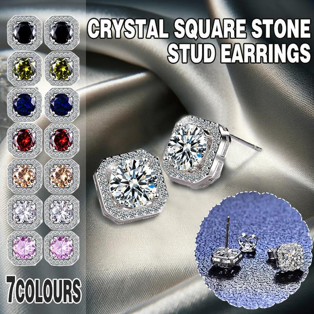 1 Pair Brilliant Square Cut Cubic Zirconia Stud Earrings Stainless Steel E135 7Clours - Aimall