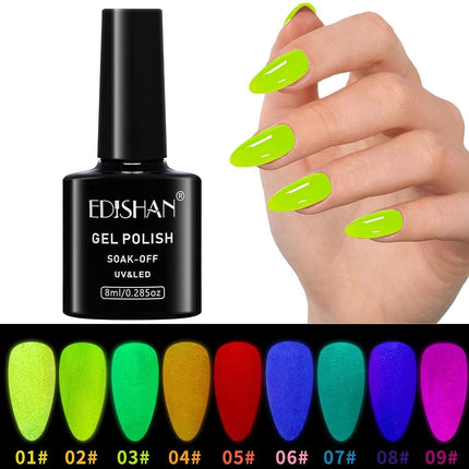 8ml Fluorescent Glow-In-Dark Gel Soak Off UV LED Nail Art Varnish DIY Luminous - Aimall