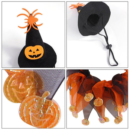 Halloween Cat Costume Skull Pattern Hat and Scarf Set Pet Cape Accessories