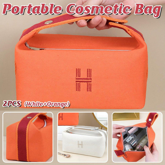 2PCS Portable Canvas Cosmetic Bag Wash Bag Travel Organizer Handbags Women Girl
