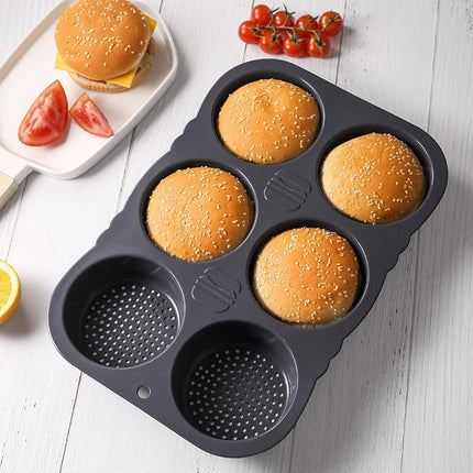 6 Cavity Silicone Hamburger Bun Pan Non Stick Burger Bread Mold Pans Baking Tool