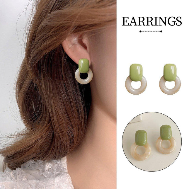 Green Circle Earrings Artistic Jewelry for Girls Trendy Fashion Accessory