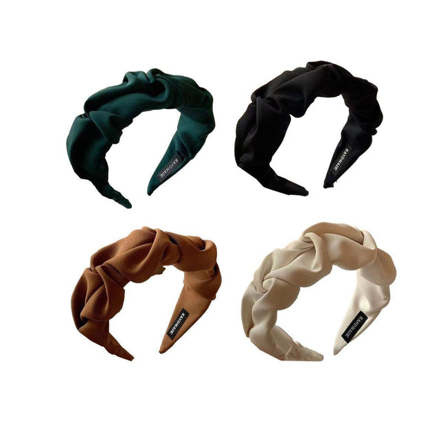 Women Fashionable Vintage Ruffled Wide Edge Solid Colour Hair Band Hoop Headband - Aimall