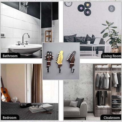 3pcs Guitar Theme Decorative Hooks Wall Mounted Hooks for Home and Office Use