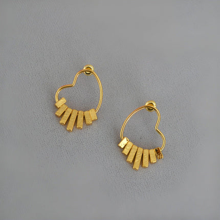 Swinging Textured Long Heart Earrings Elegant Fashion Jewelry for Women Gift