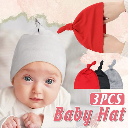3PCS Baby Knot Hats Soft Cotton Toddler Caps Multicolor Newborn Beanie Pull Cap