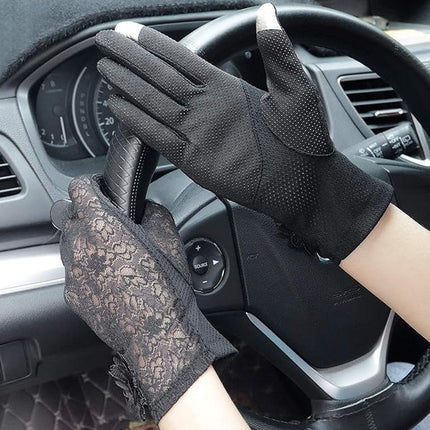 6 Colours Women UV Protection Lace Gloves Touchscreen Non-Slip Driving Gloves