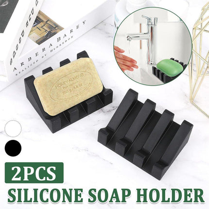 2PCS Silicone Soap Dish Holder Set Non-Slip Draining Soap Box Washable Pad Tray