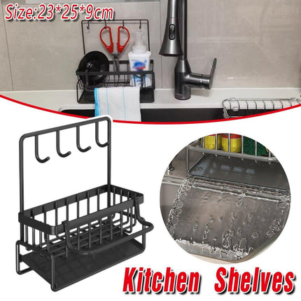 Wall Mounted Sponge Holder Non Perforated Kitchen Sink Organizer Draining Basket